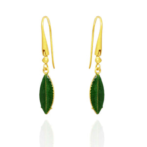 Green enamel leaf earrings