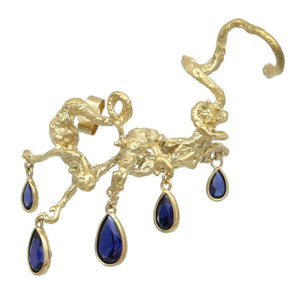 Sea Ear Cuff in Sterling Silver with 18ct Gold-Plate and Sapphires