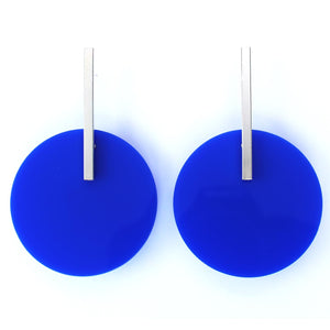 Circle Earrings in Silver with Cobalt Blue Acrylic
