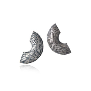 Silver Textured Pattern Semi-Circular Earrings by Caitlin Hegney