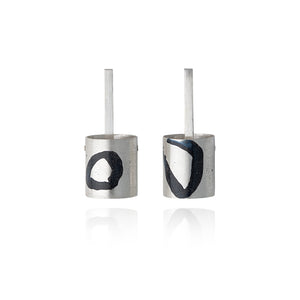 Cylindrical Silver and Enamel Inlay Stud Earrings