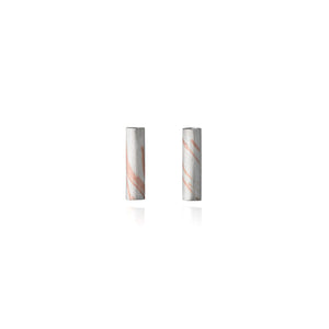 Silver and Inlaid Copper Tubular Stud Earrings