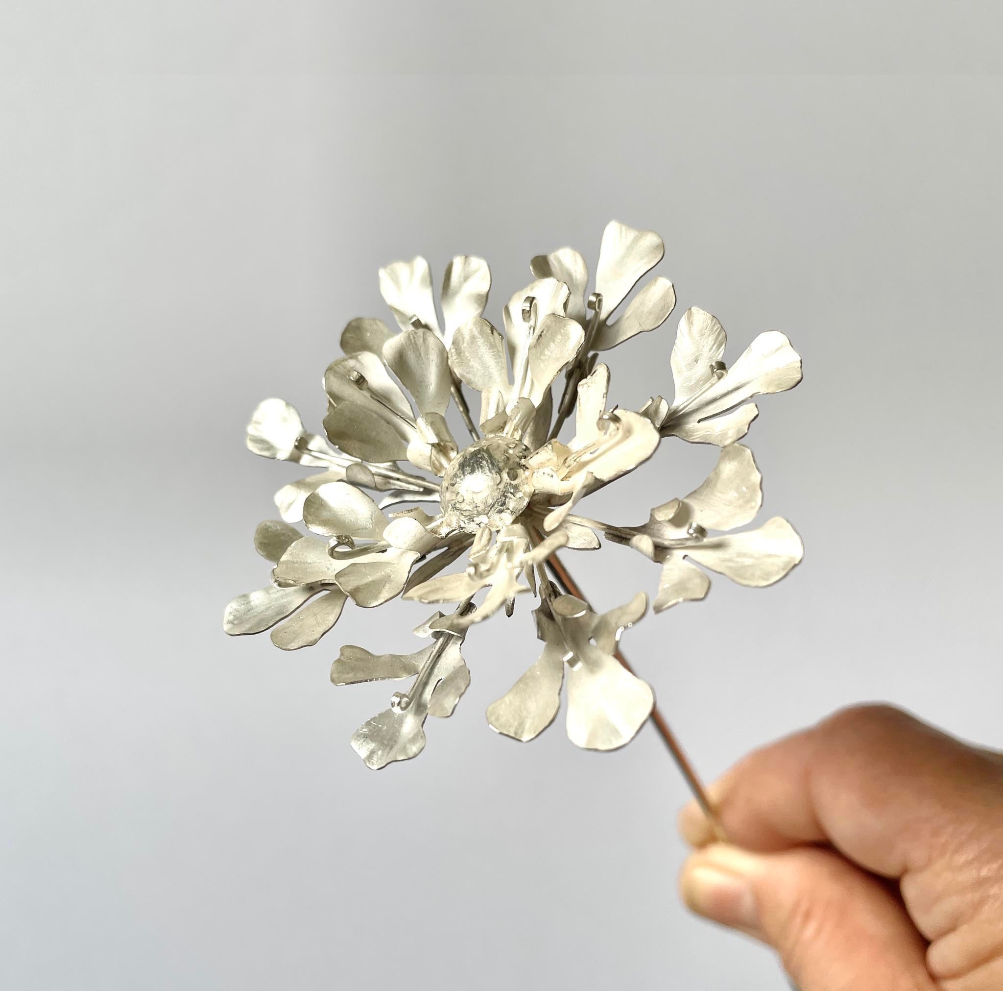 Hand-Pierced Sterling Silver Field Scabious Stem by Josephine Gomersall