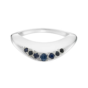 Round Brilliant-Cut Sapphire Wave Ring in Silver