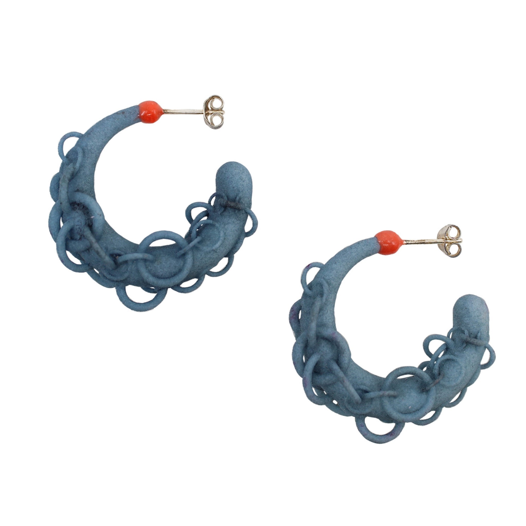 Denim Chain Earrings with Nylon and Silver