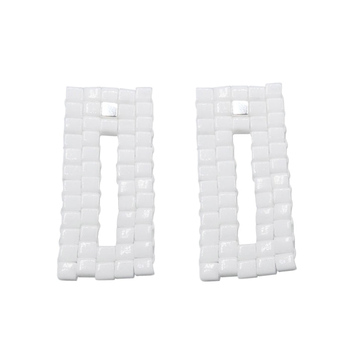 White Glass Bead and Silver Nwene Drop Earrings