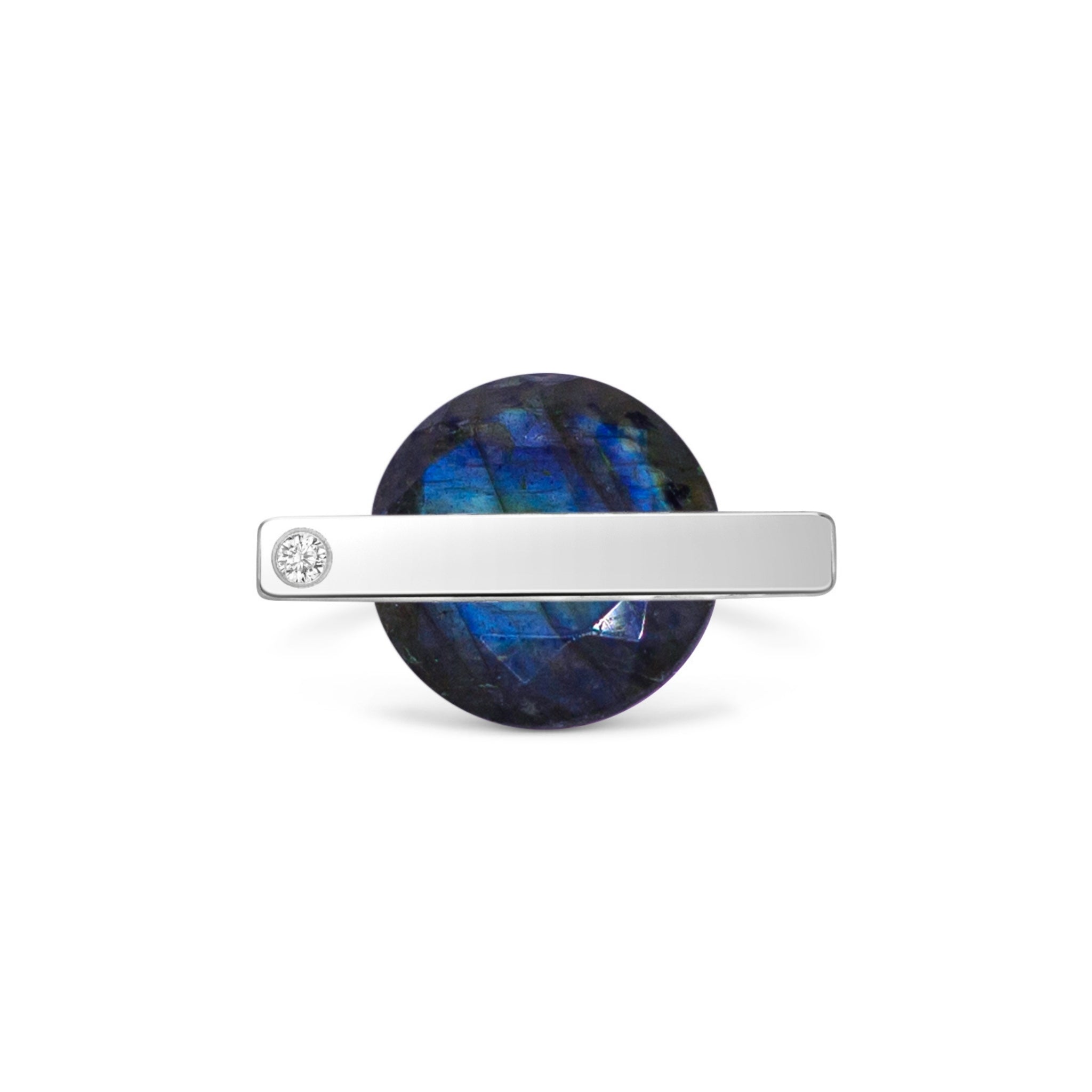 Labradorite and Diamond Tension Setting Silver Ring