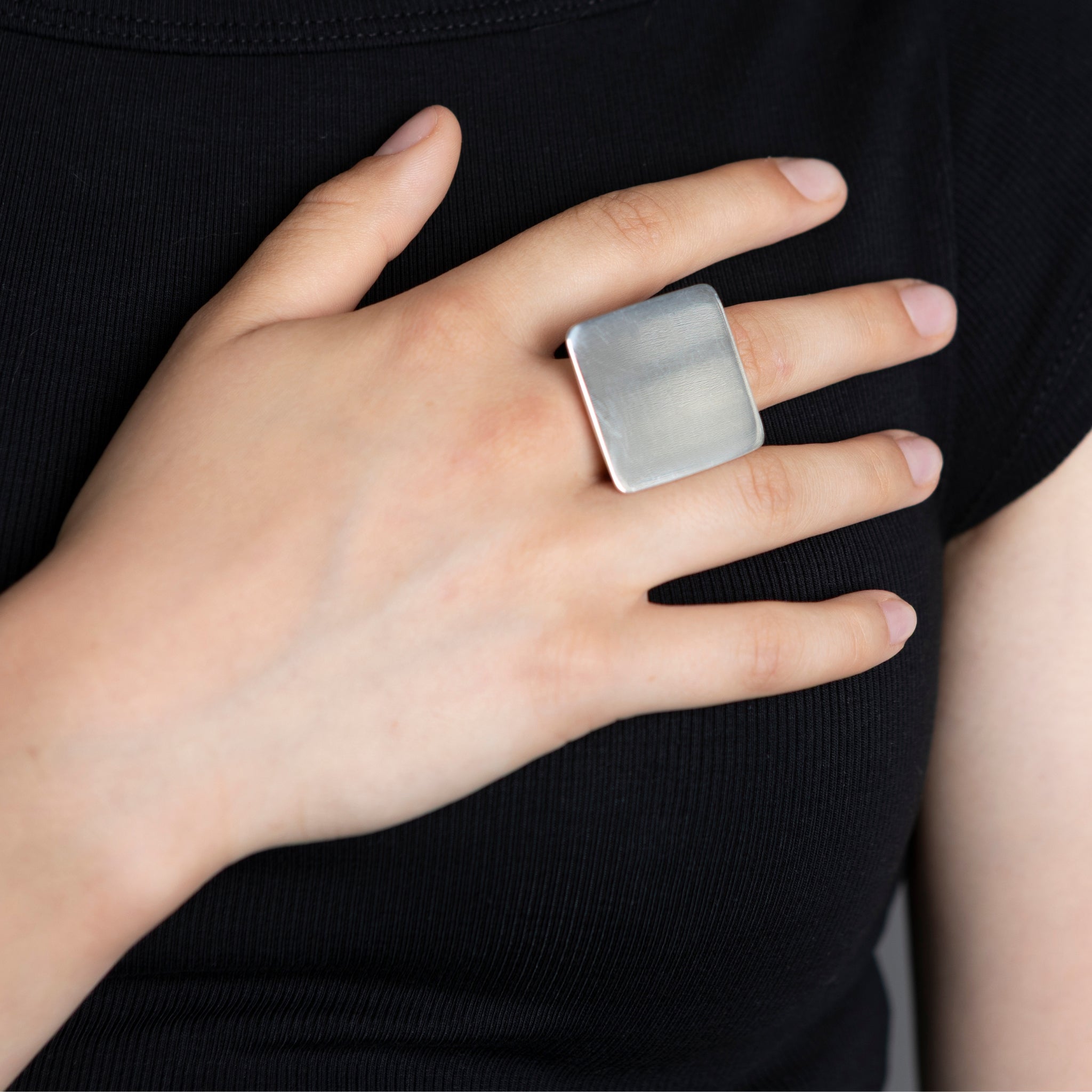 Square Hand-Cast Sterling Silver Goodwin Ring