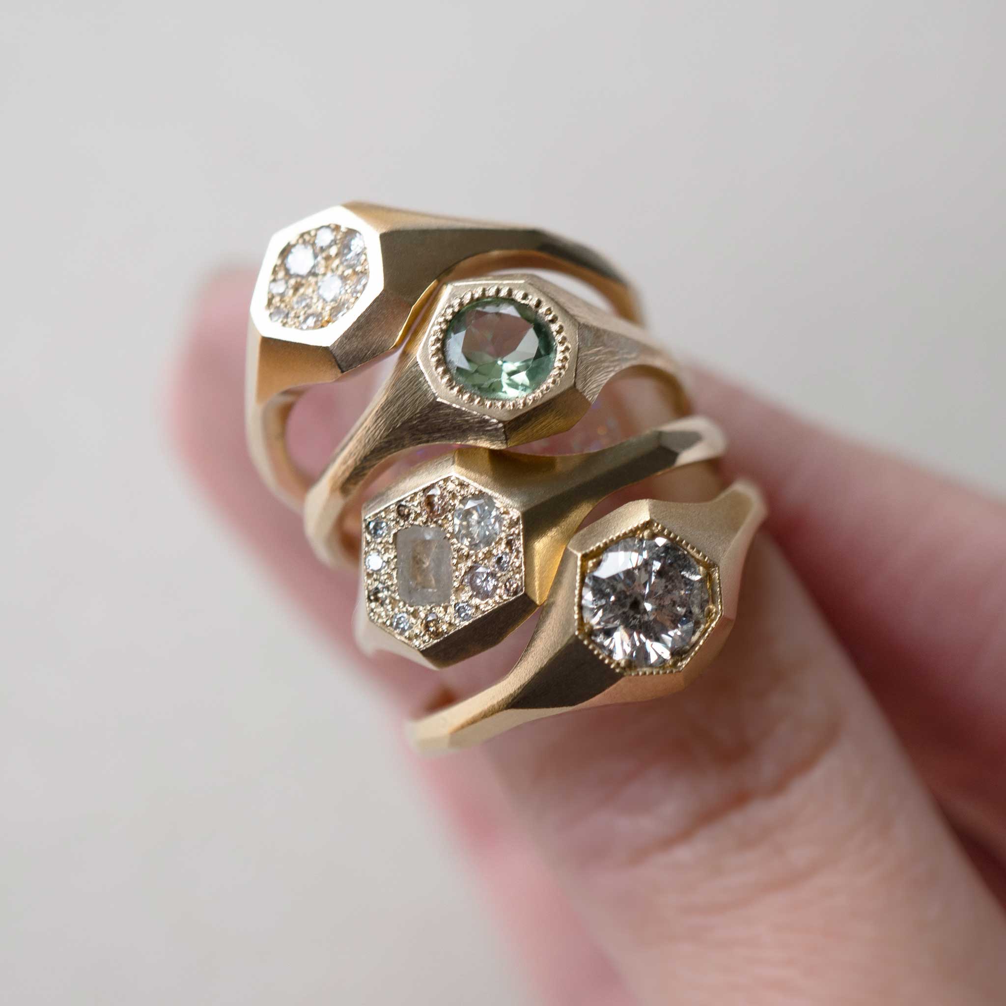 OOAK N2 Atacama Faceted Signet Ring in 9ct Gold