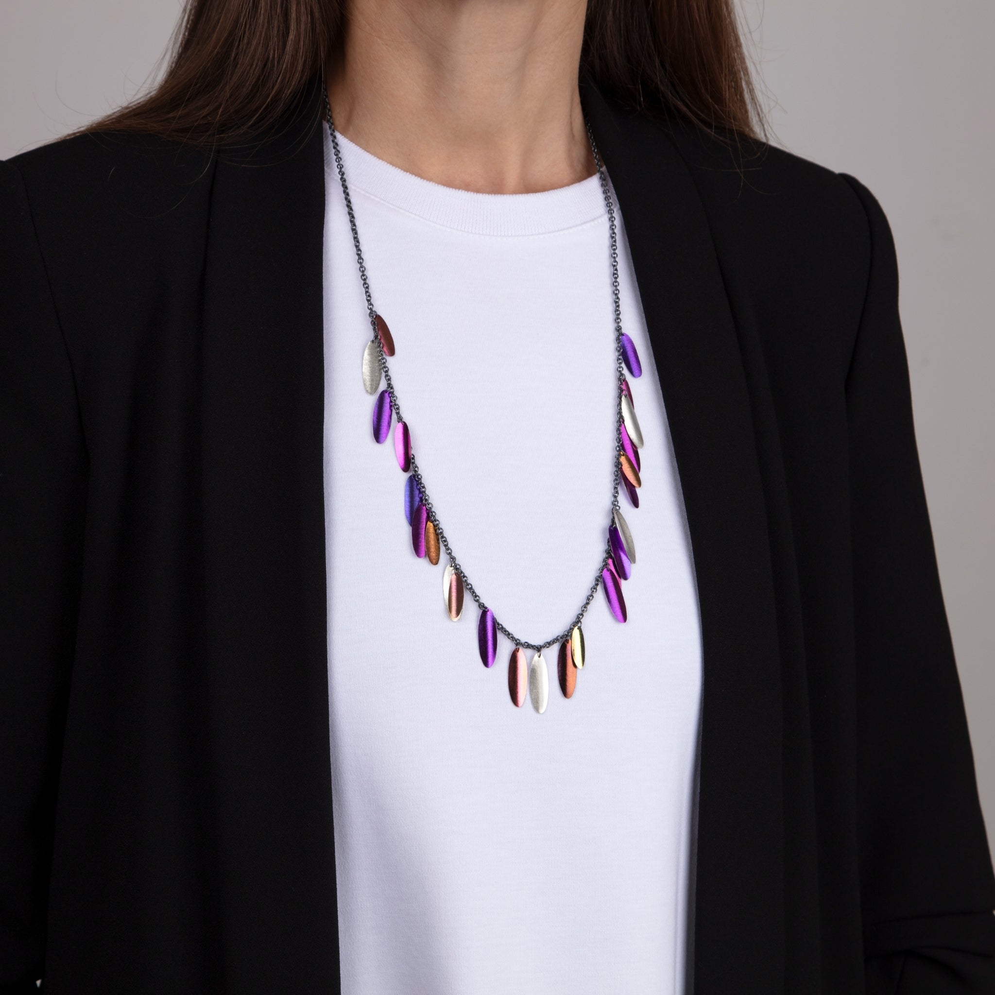 Violet Winged Anodised Niobium and Silver Necklace