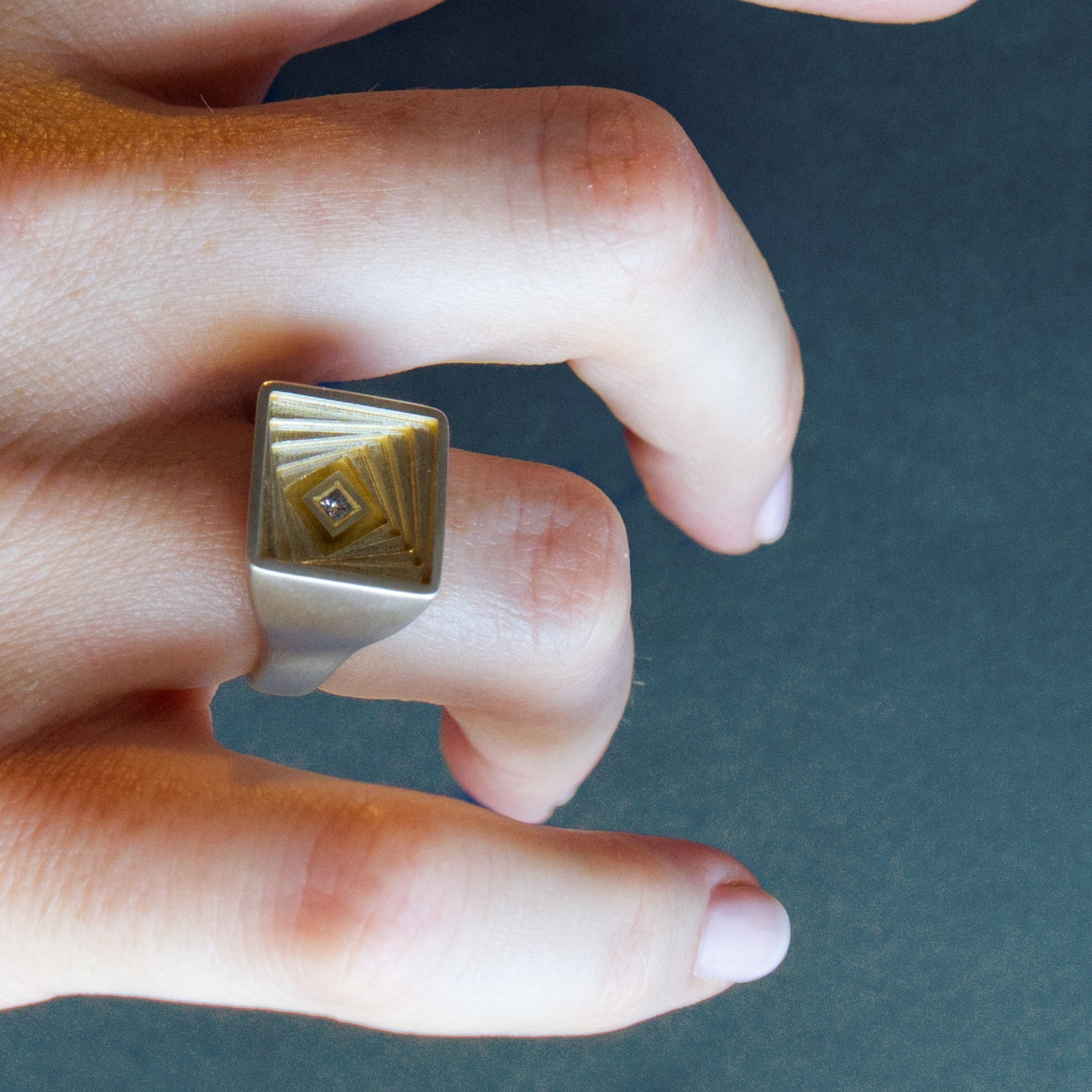Ratio 18ct Gold-Plated Silver Ring with Diamond