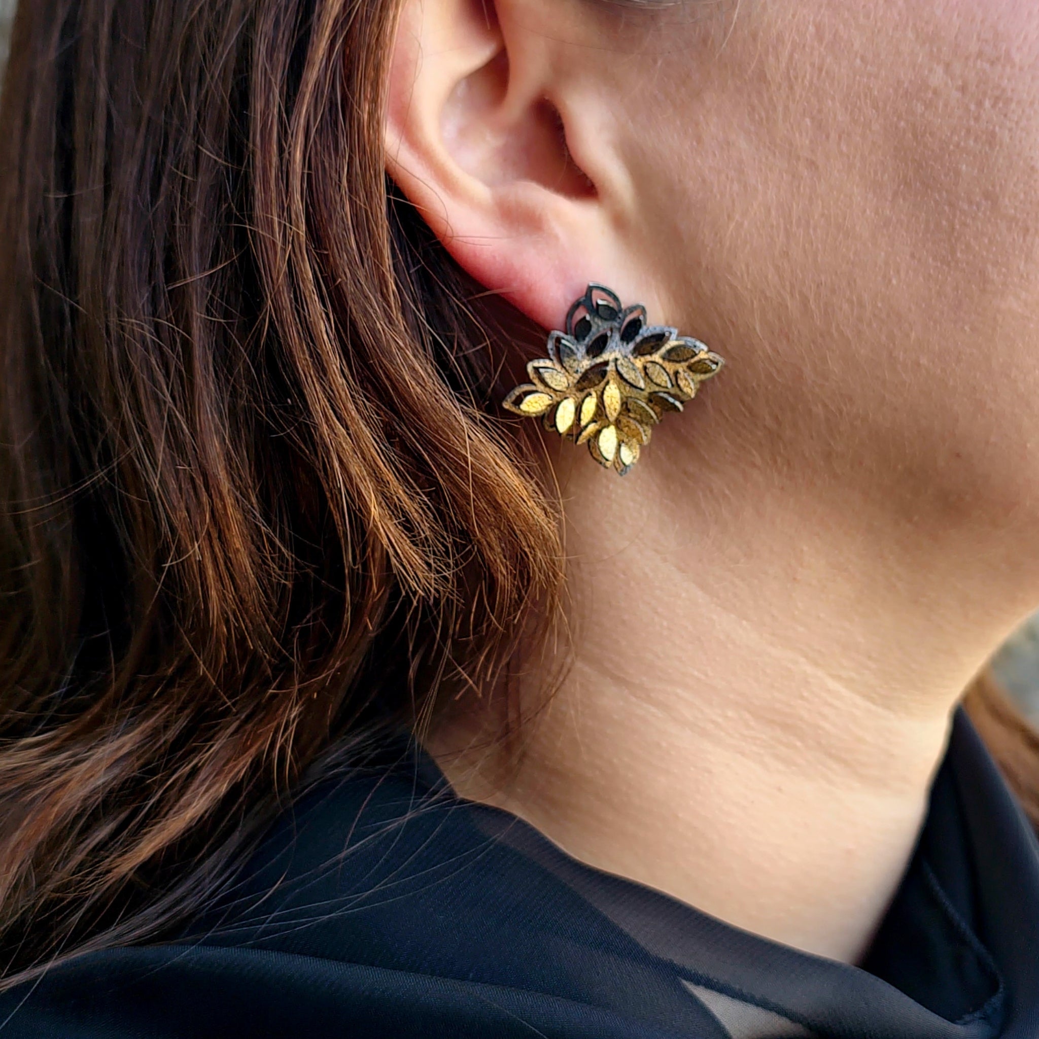 Oxidised Sterling Silver and Gold Foil Faded Studs