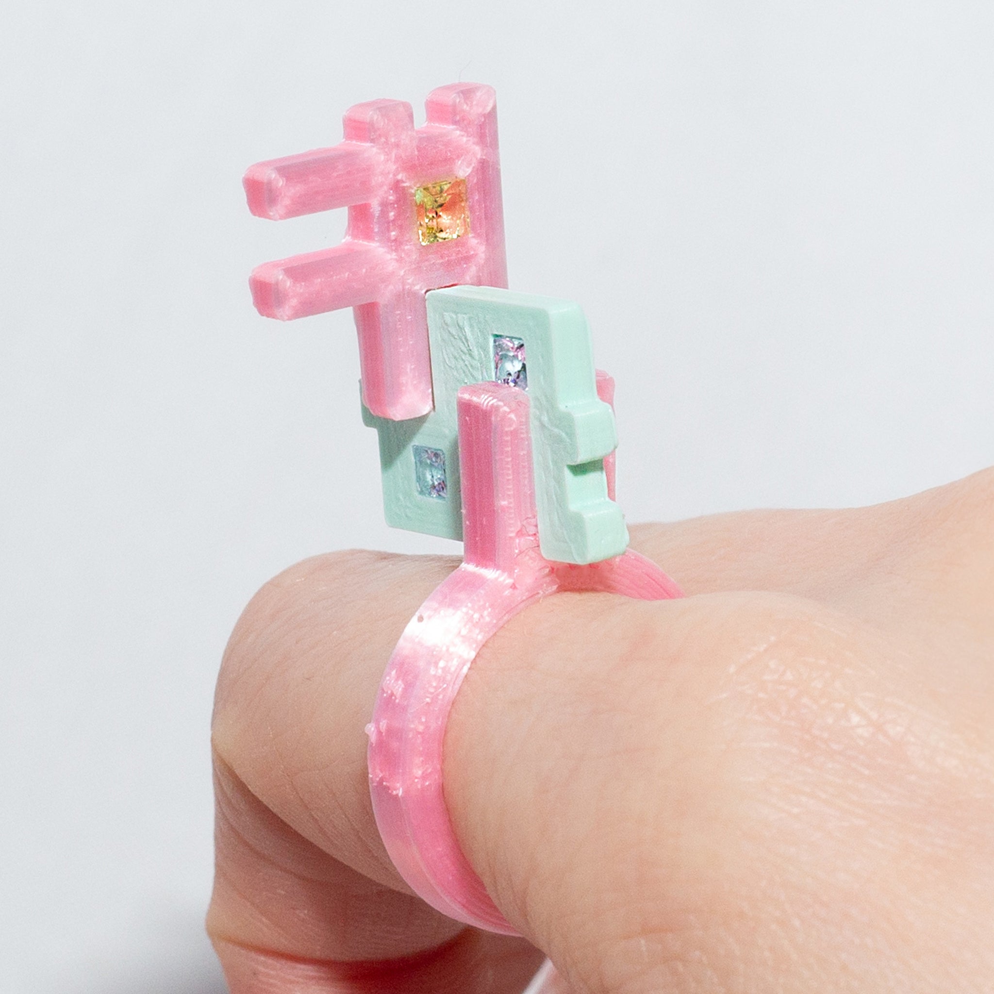 Printed PLA & Cubic Zirconia Connection Ring Set