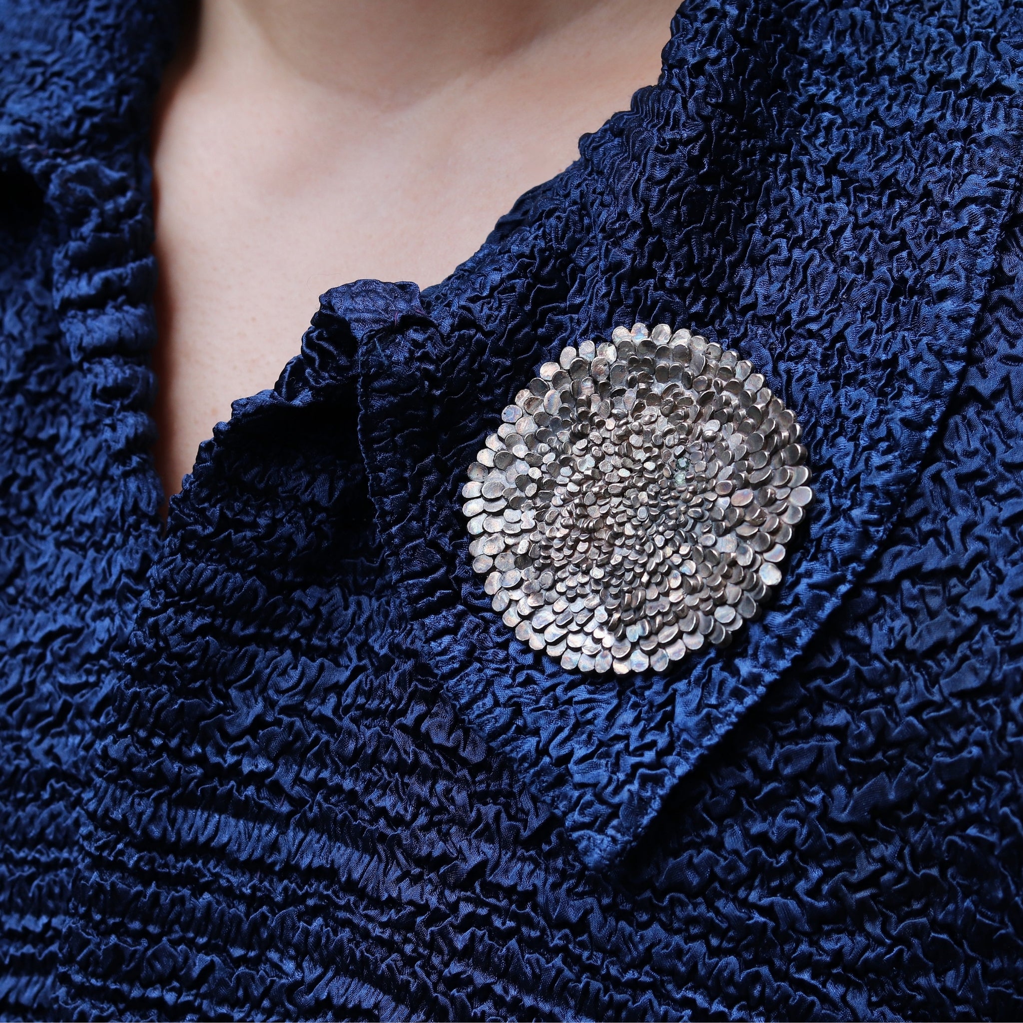 Oxidised Silver Large Caddis Brooch with Gemstones