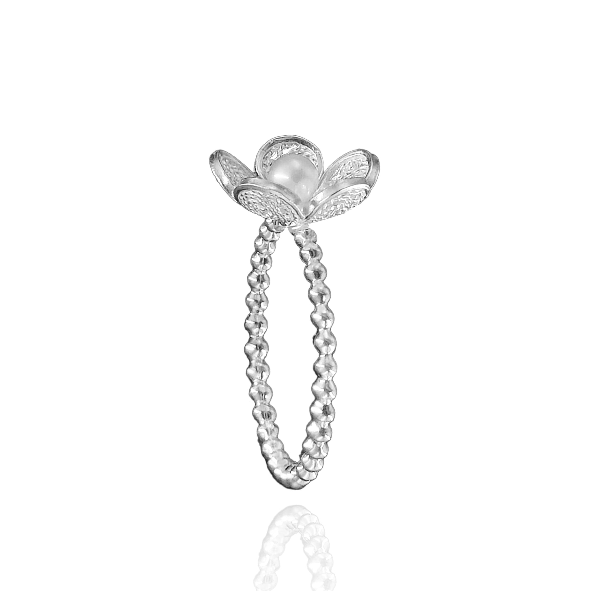 Phlox Filigree Ring in Recycled Silver with Pearls