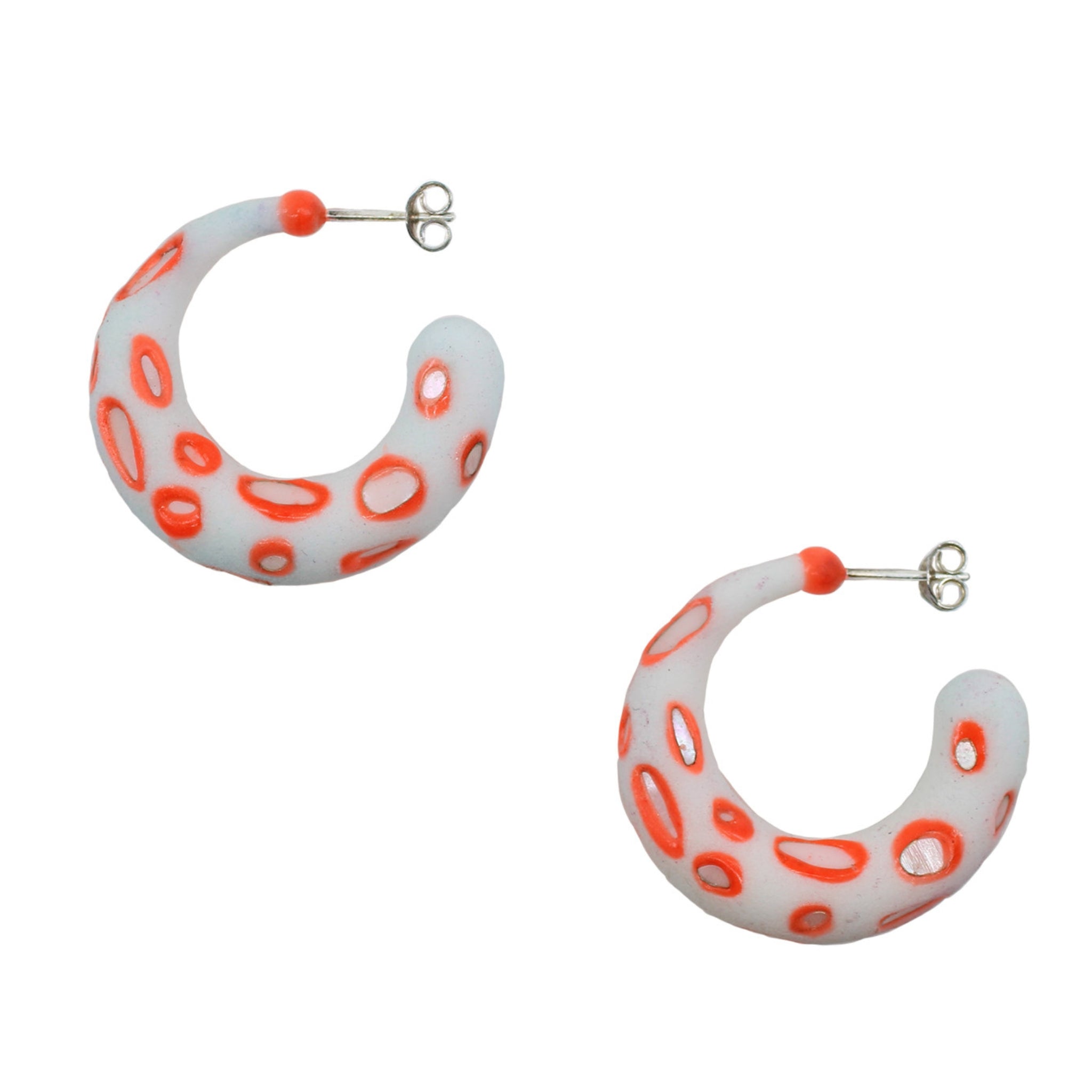 White MOP Mother-of-Pearl, Silver and Nylon Earrings