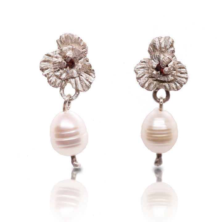 Wild Pansy Earrings withTourmalines and Pearls