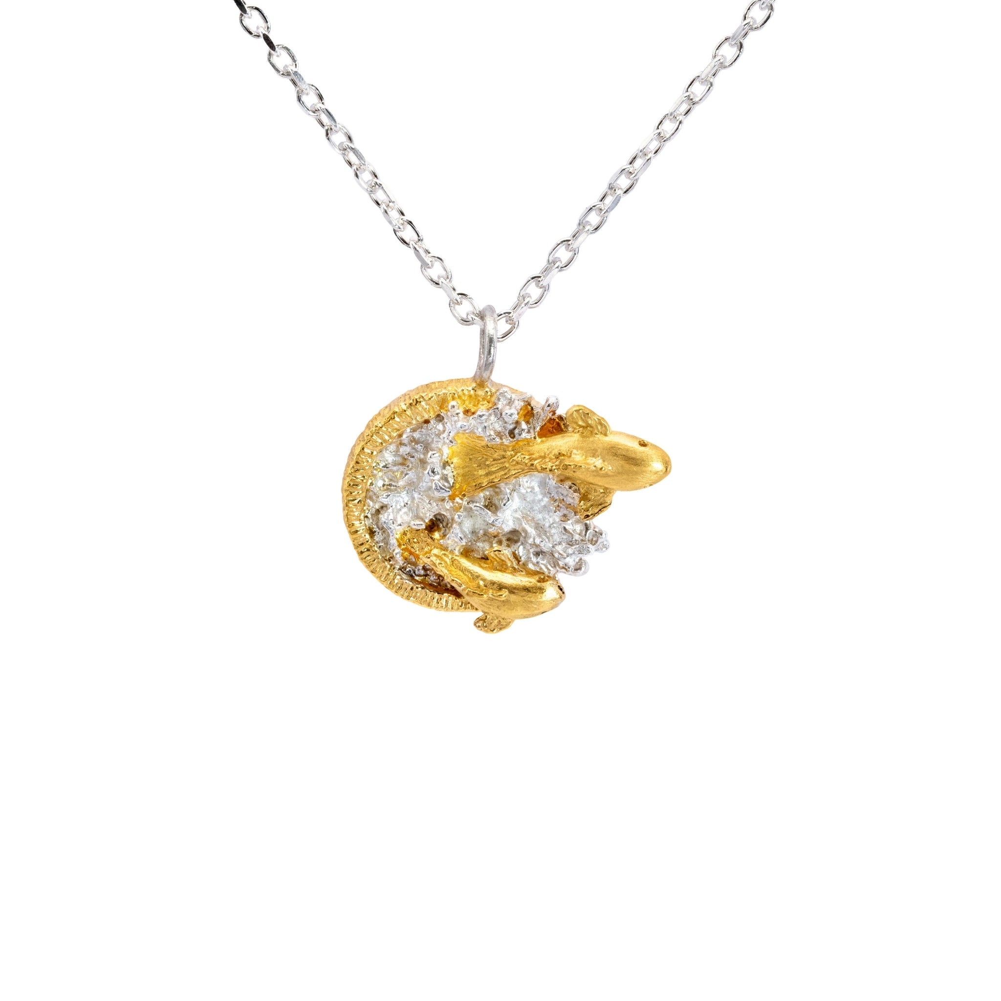 Leaping Fish Pendant Carved and Cast in Gold Vermeil