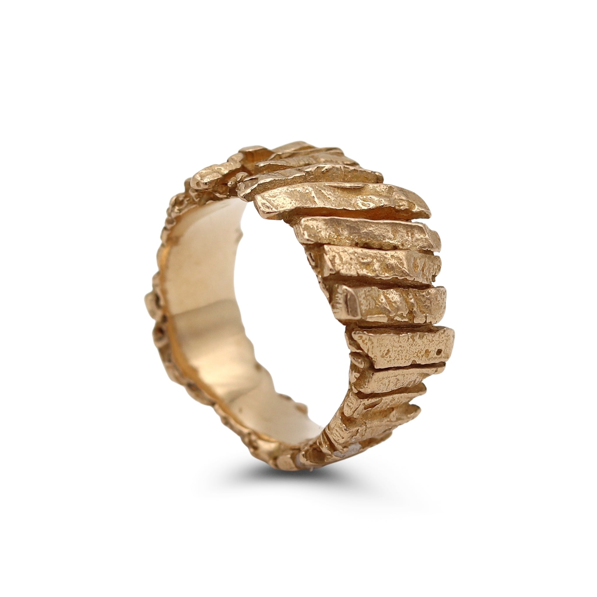 Slim Basalt Ring Hand-Carved and Cast in Bronze