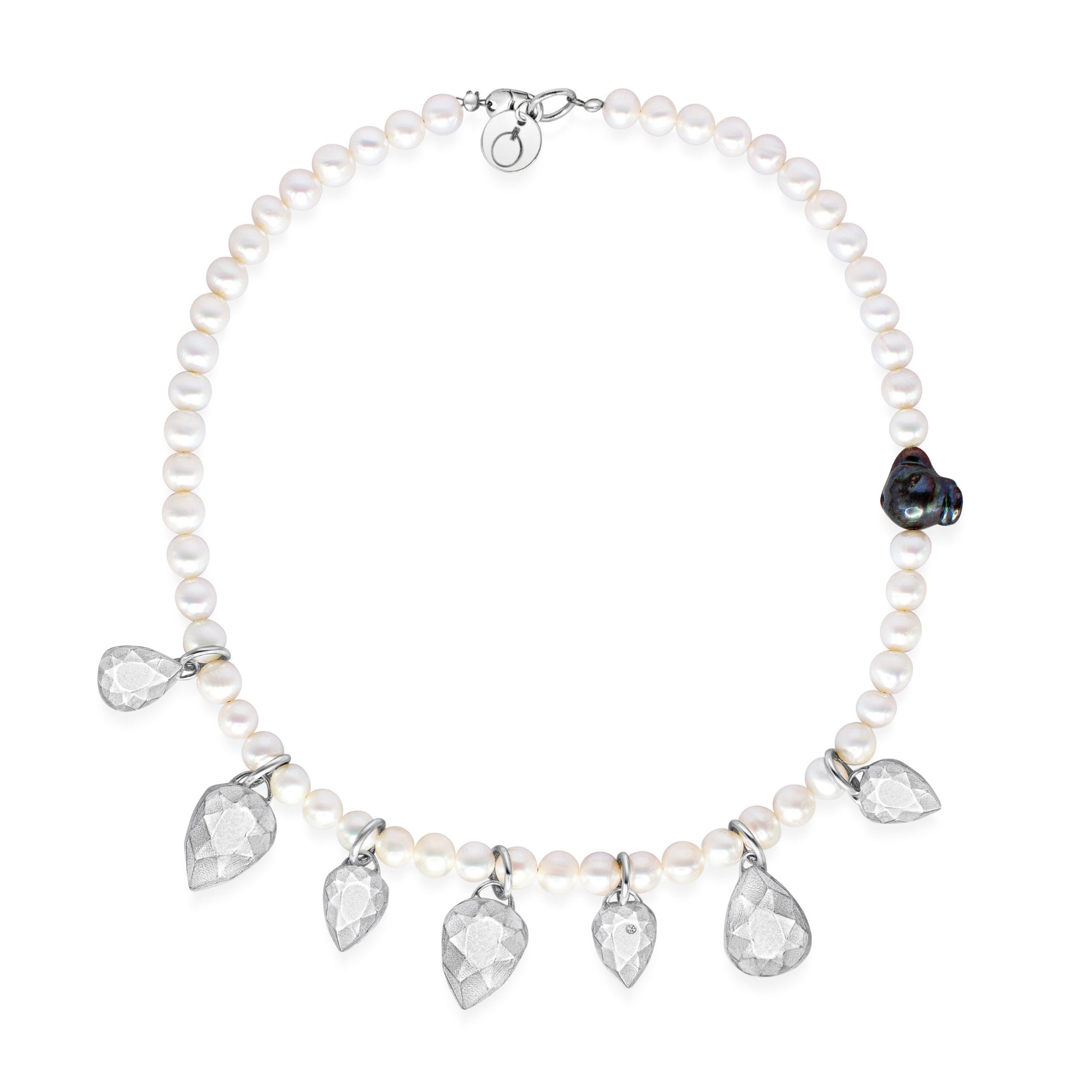 Large Pepita and Pearl Necklace in Recycled Silver
