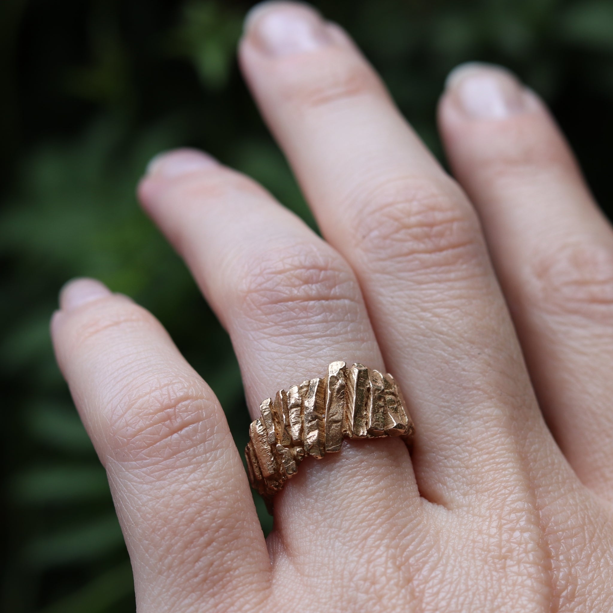 Slim Basalt Ring Hand-Carved and Cast in Bronze