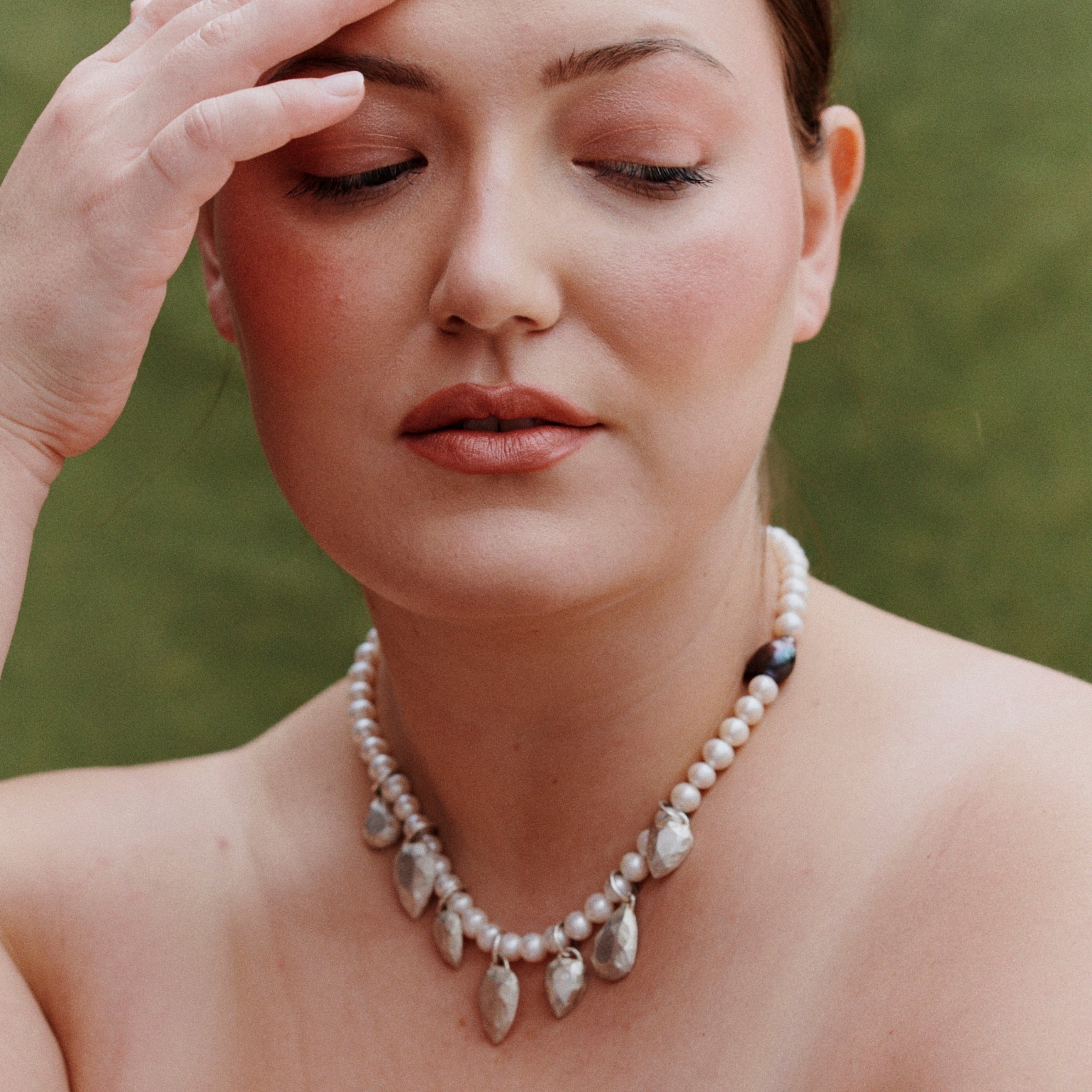 Large Pepita and Pearl Necklace in Recycled Silver