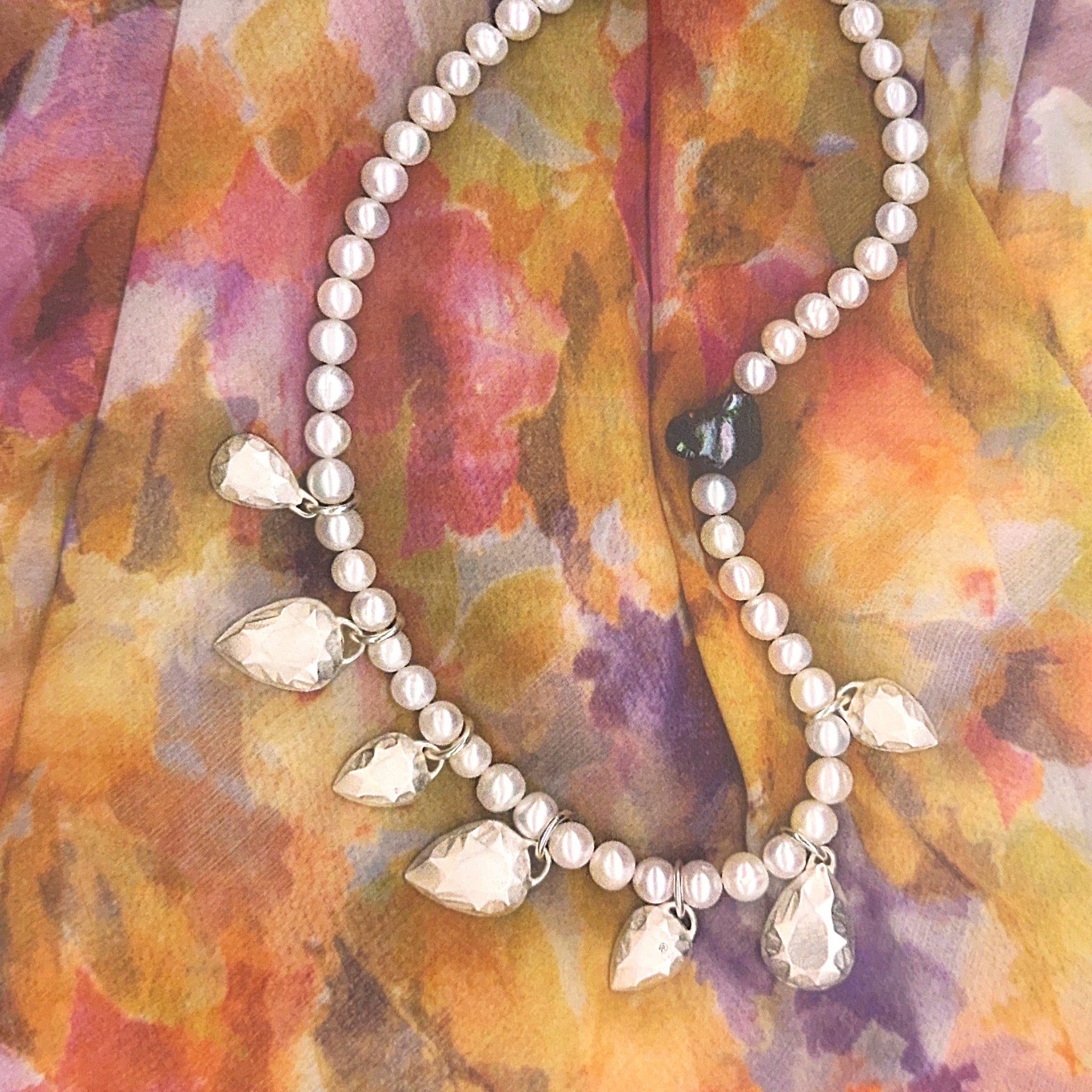 Large Pepita and Pearl Necklace in Recycled Silver