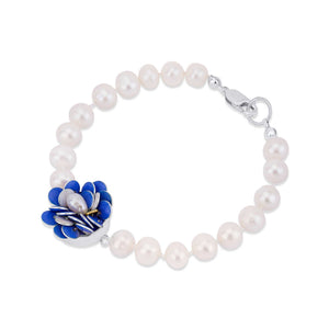 Silver, Gold and Enamel Bloom Pearl Bracelet