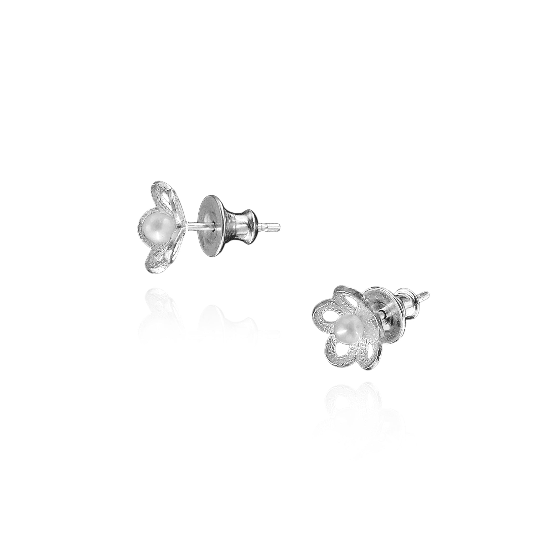 Pearl and Recycled Silver Filigree Ear Studs
