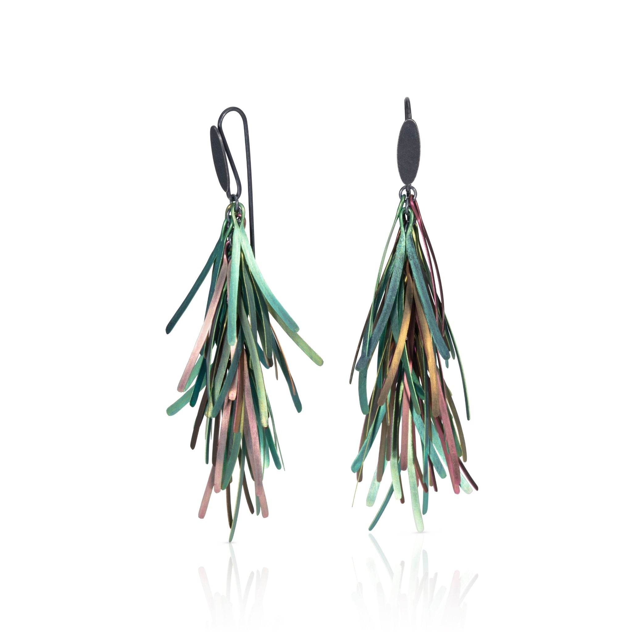 Chartreuse Niobium and Silver Plume Earrings