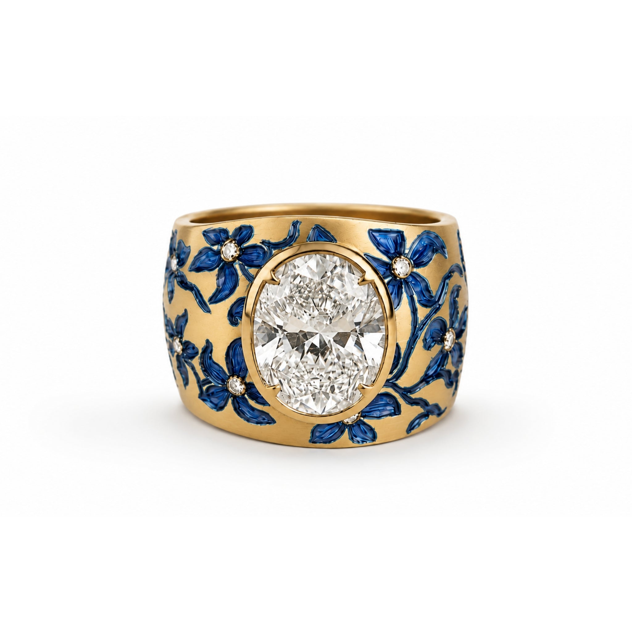 Cobalt Diamond Gardenia Ring in 18ct Yellow Gold