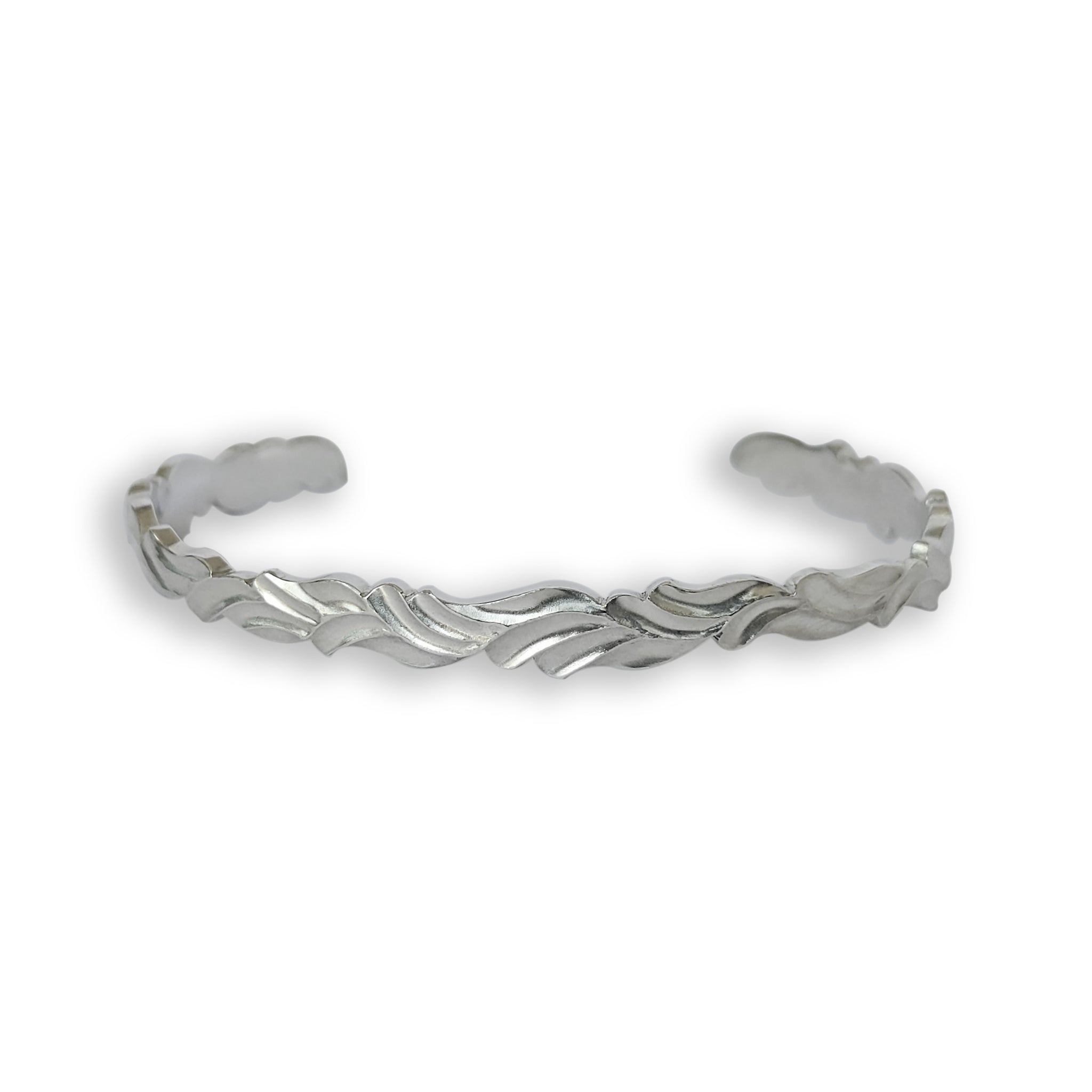 Solid Sterling Silver Carved Acanthus Leaf Bangle