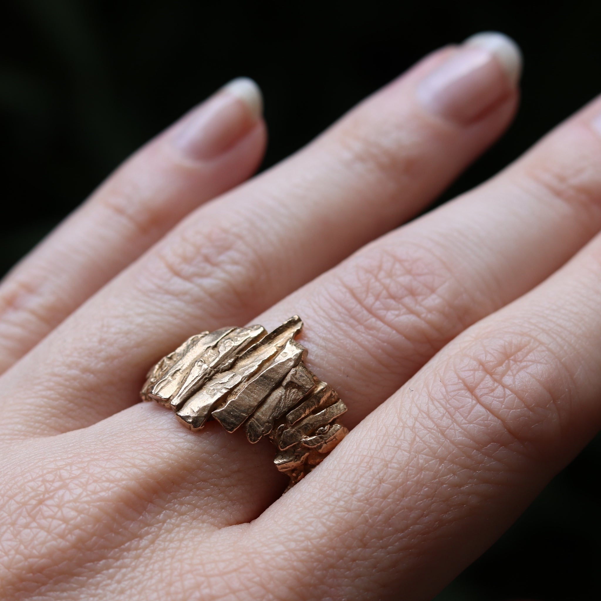 Icelandic Basalt Wide Ring Hand-Cast in Bronze