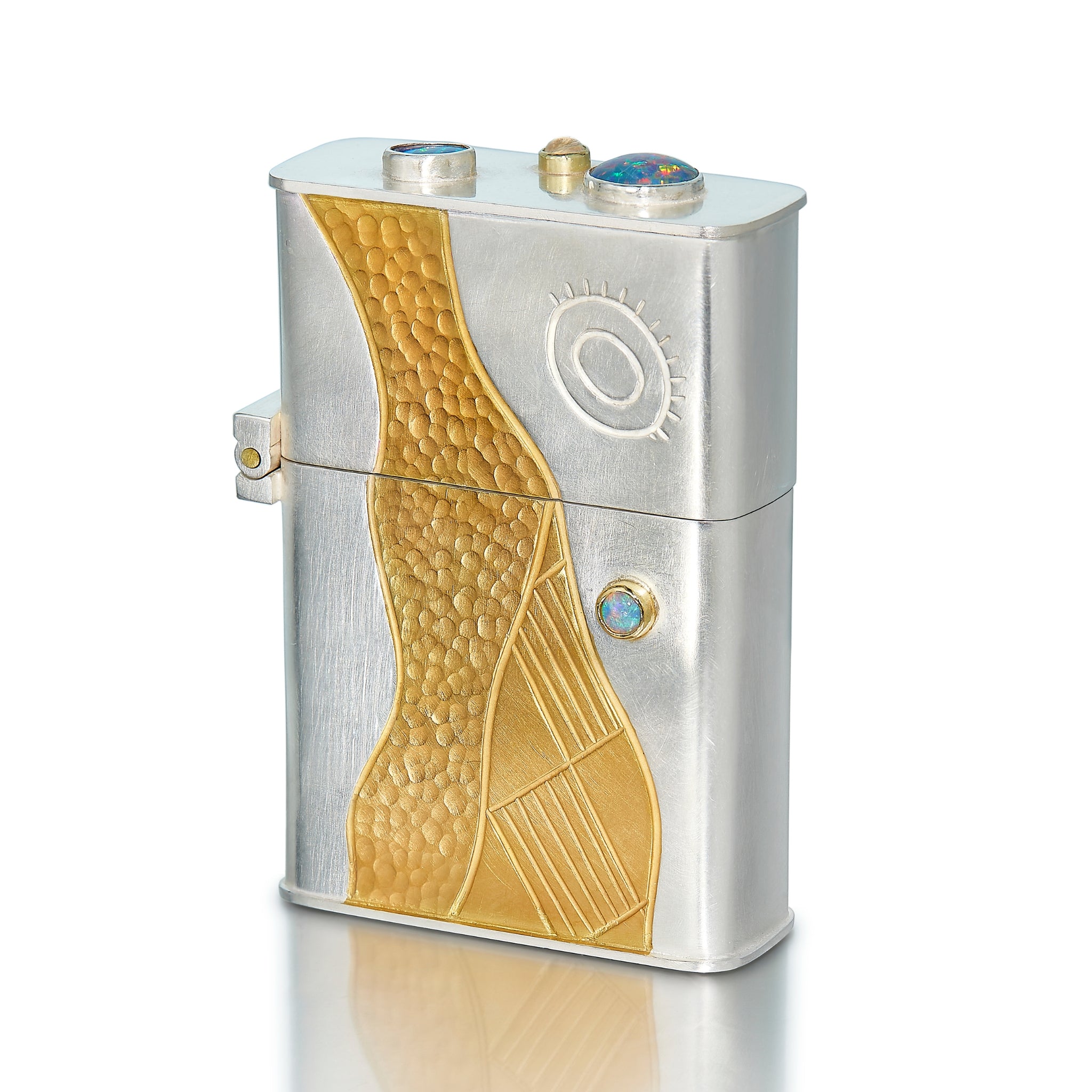 Illuminated Waters Lighter Case in Silver with Opal and Moonstone