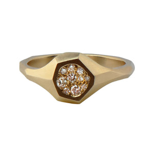 White Diamond Geoda Mini Signet Ring in 9ct Gold