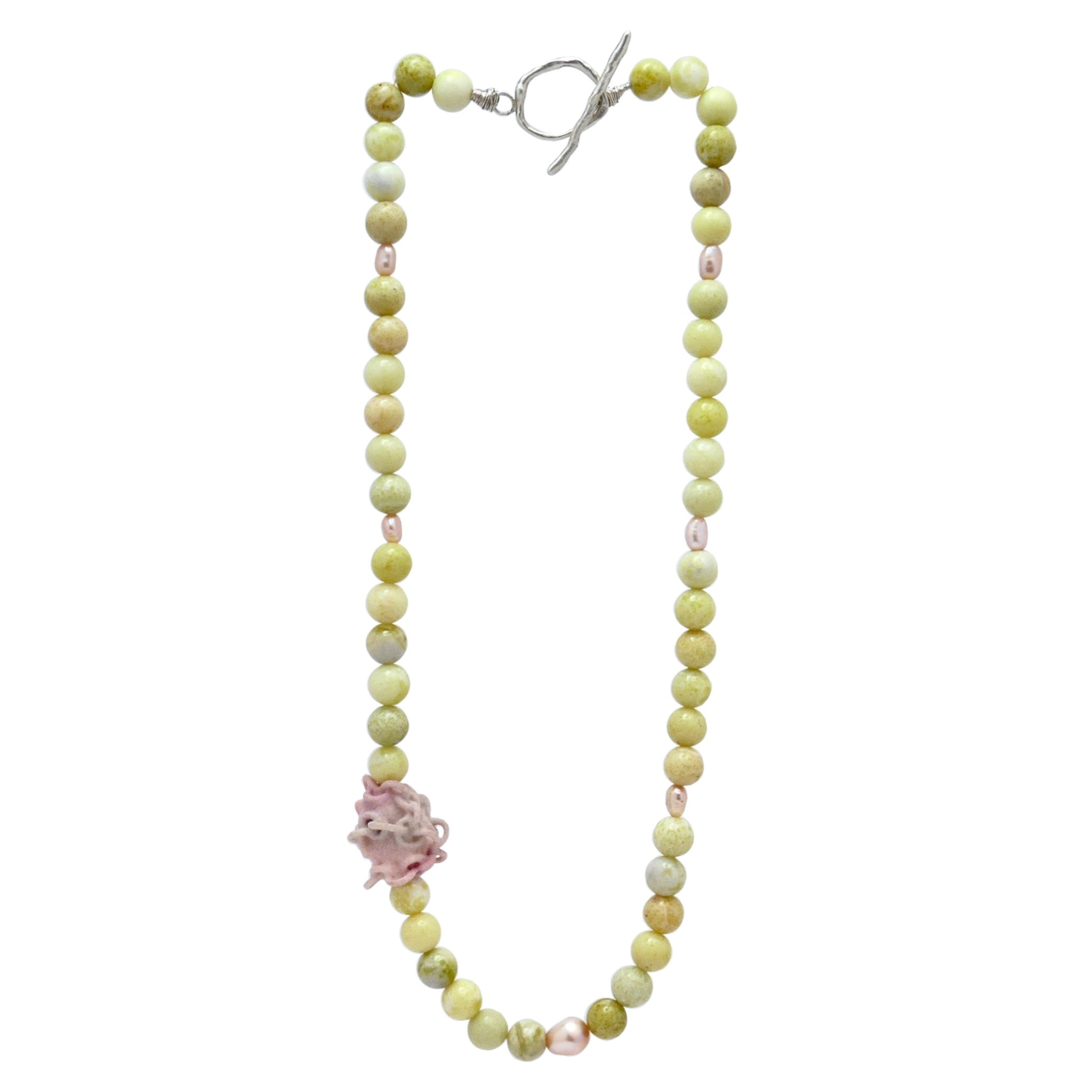 Lemon Jasper Necklace with Freshwater Pearls