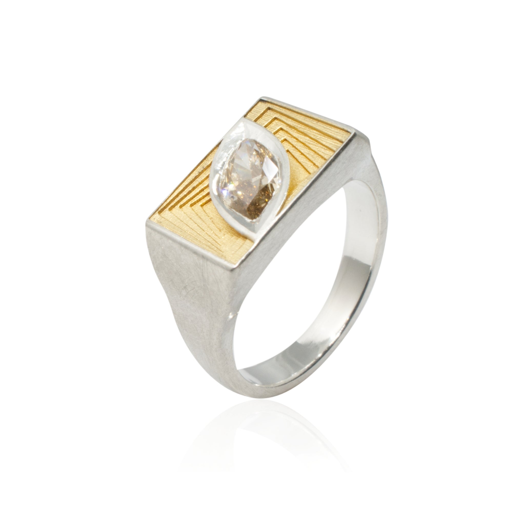 Marquise Multiplane Gold-Plated Ring With Diamond