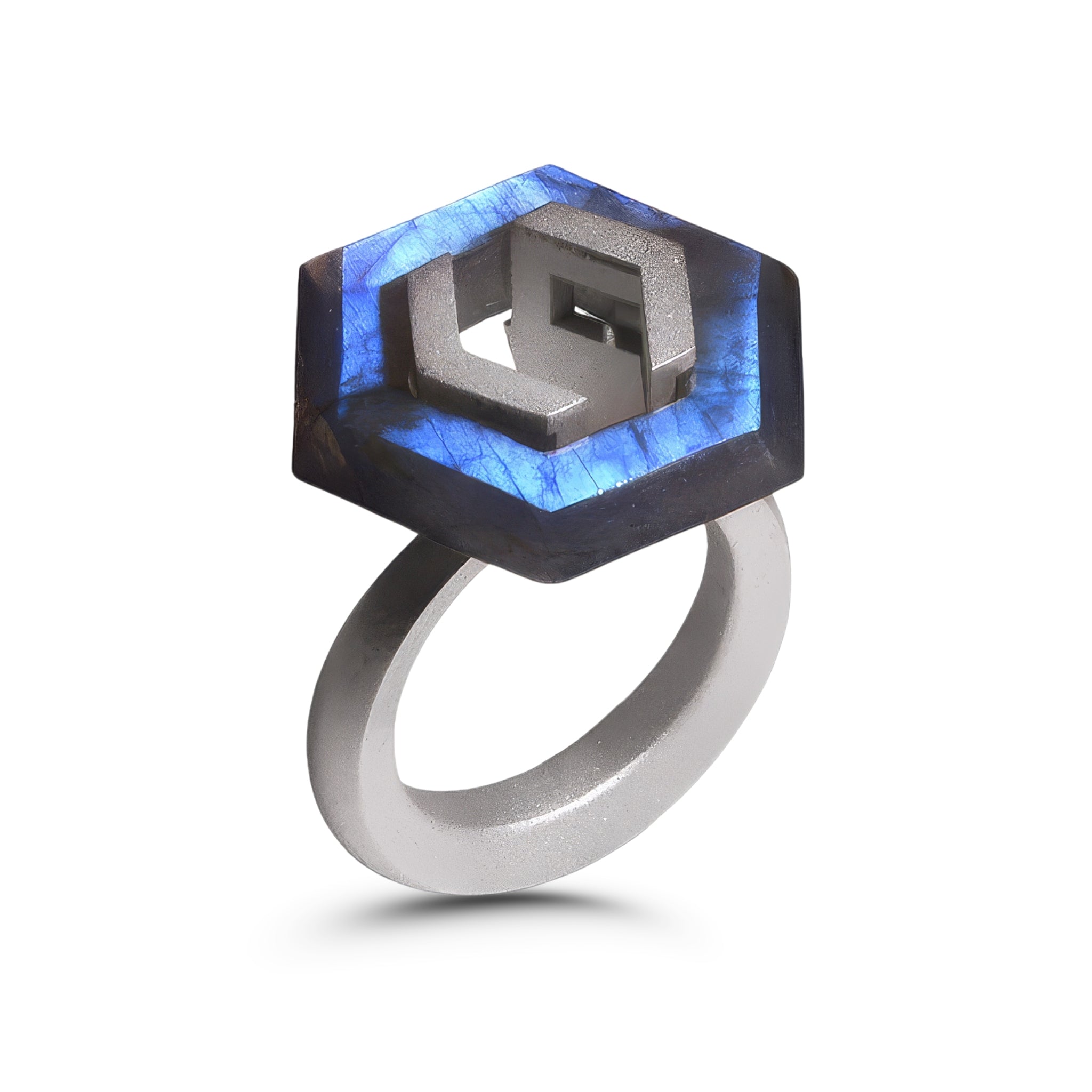 Hexa Shimmer Gold-Plated Silver and Labradorite Ring