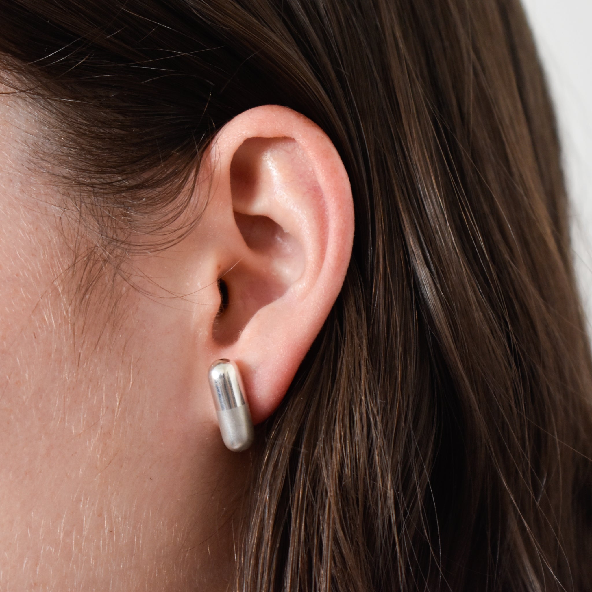 Silver Pill Earrings Cast in Sterling Silver