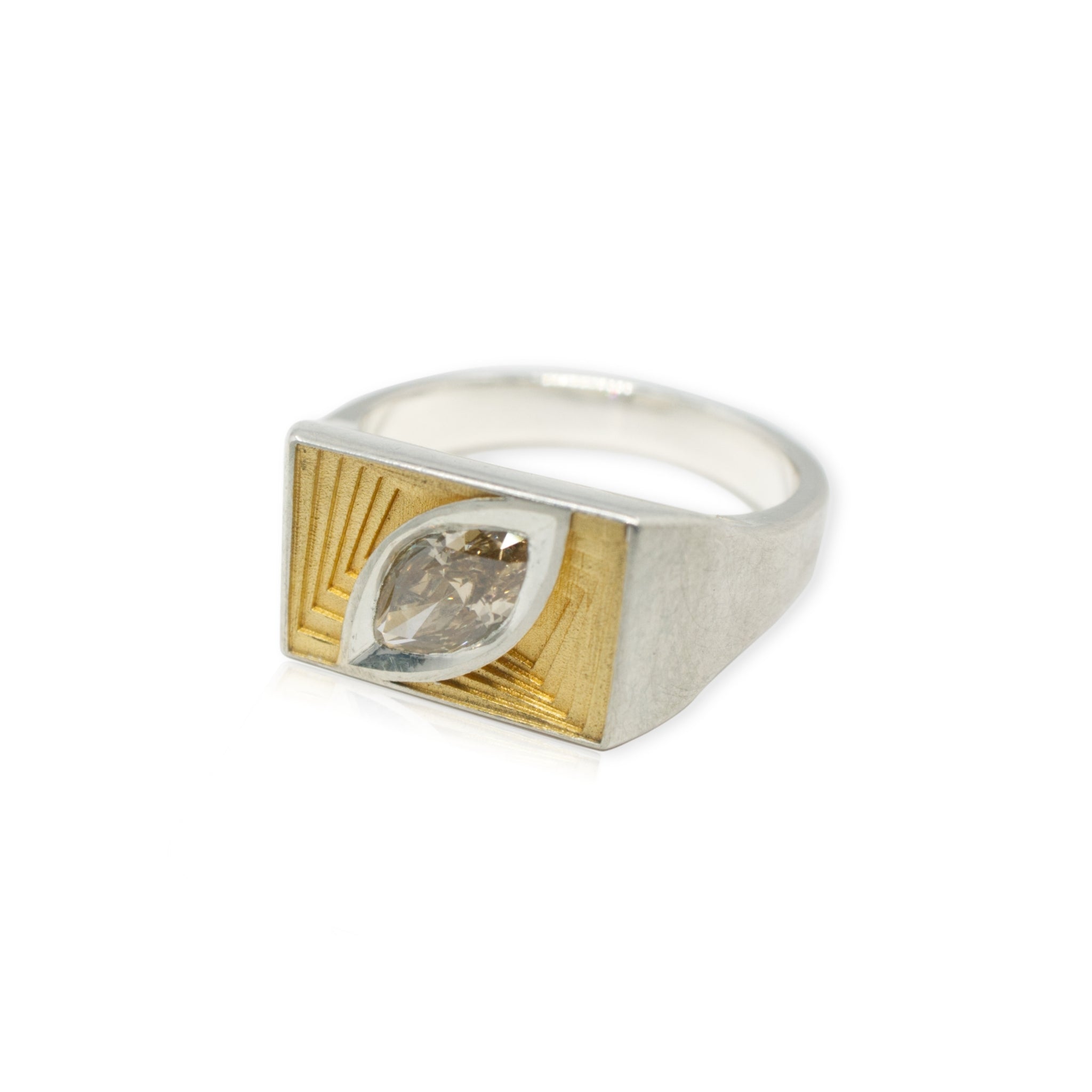 Marquise Multiplane Gold-Plated Ring With Diamond