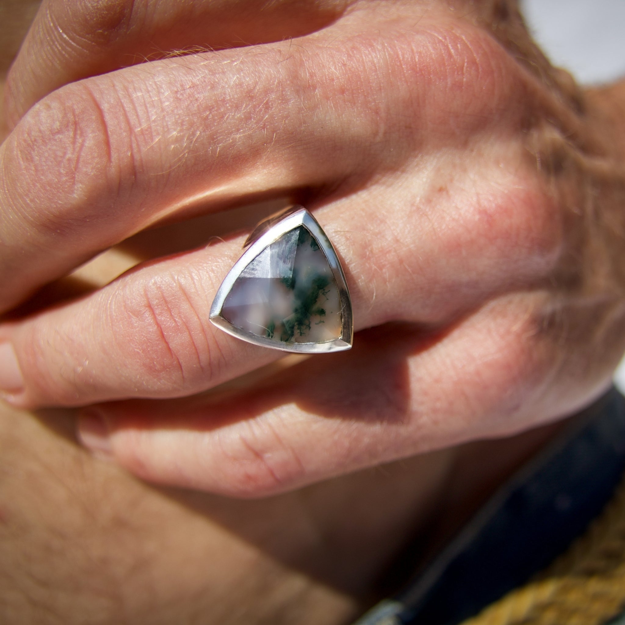 Causeway I Ring in Sterling Silver with Moss Agate