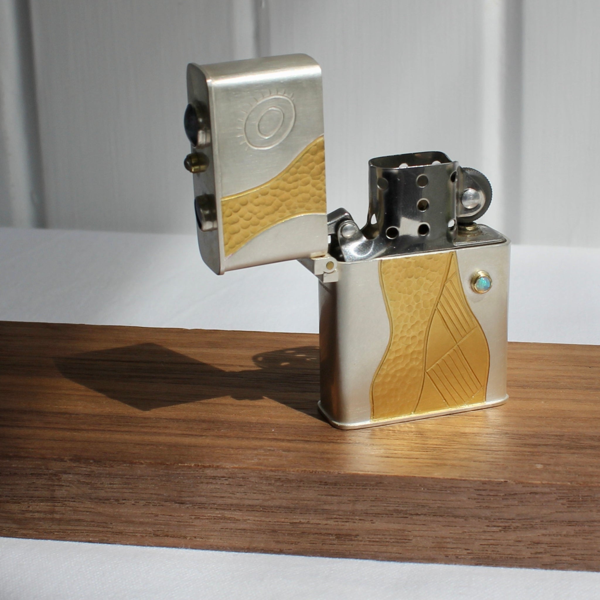 Illuminated Waters Lighter Case in Silver with Opal and Moonstone