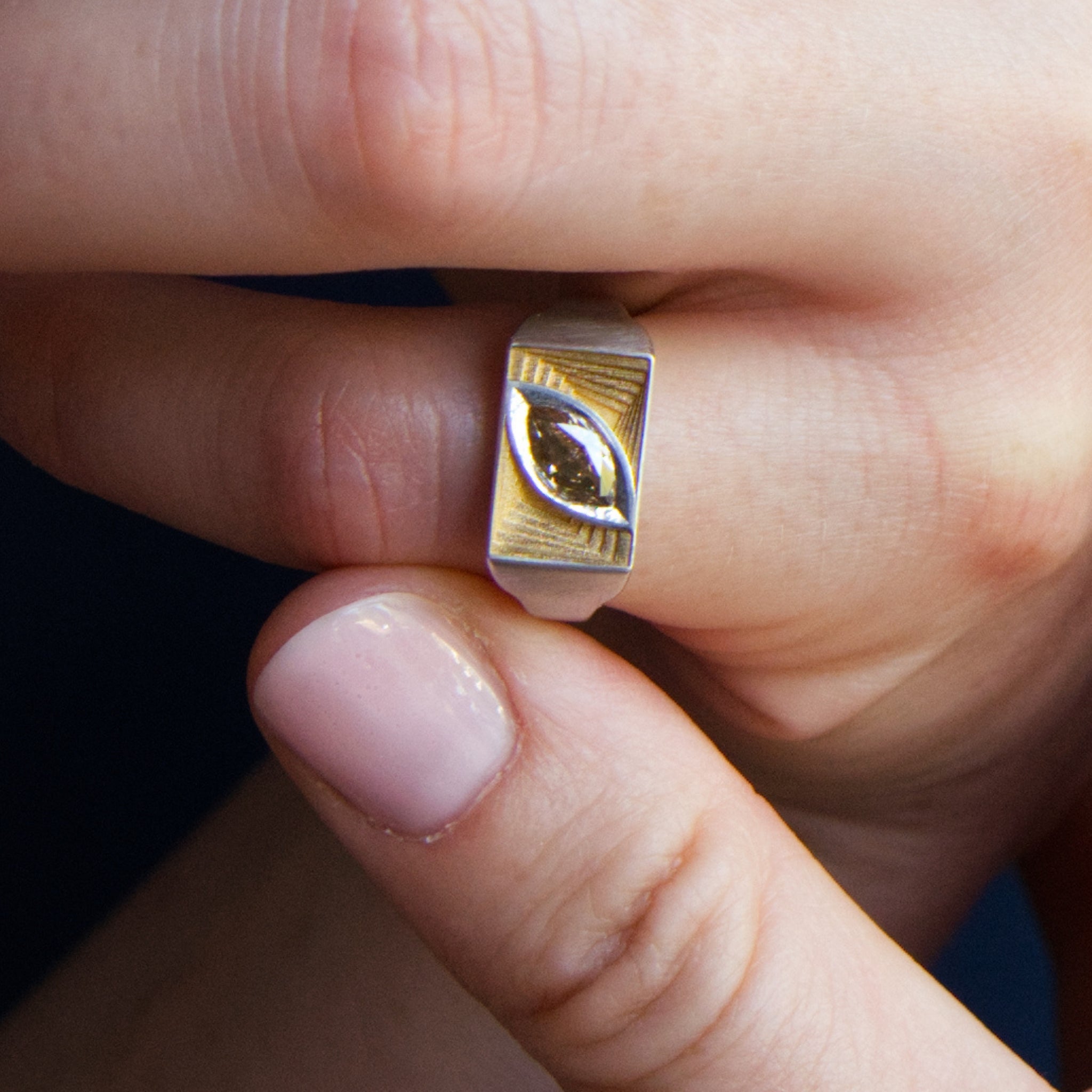 Marquise Multiplane Gold-Plated Ring With Diamond