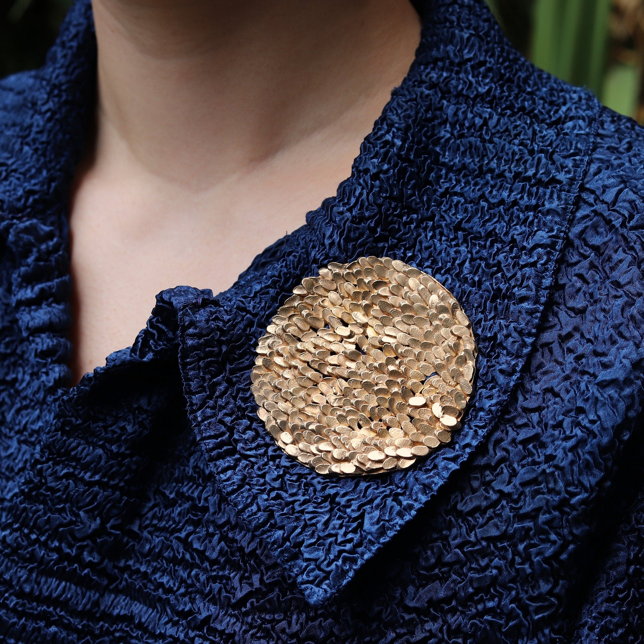 Bronze and Steel Caddis Texture Statement Brooch