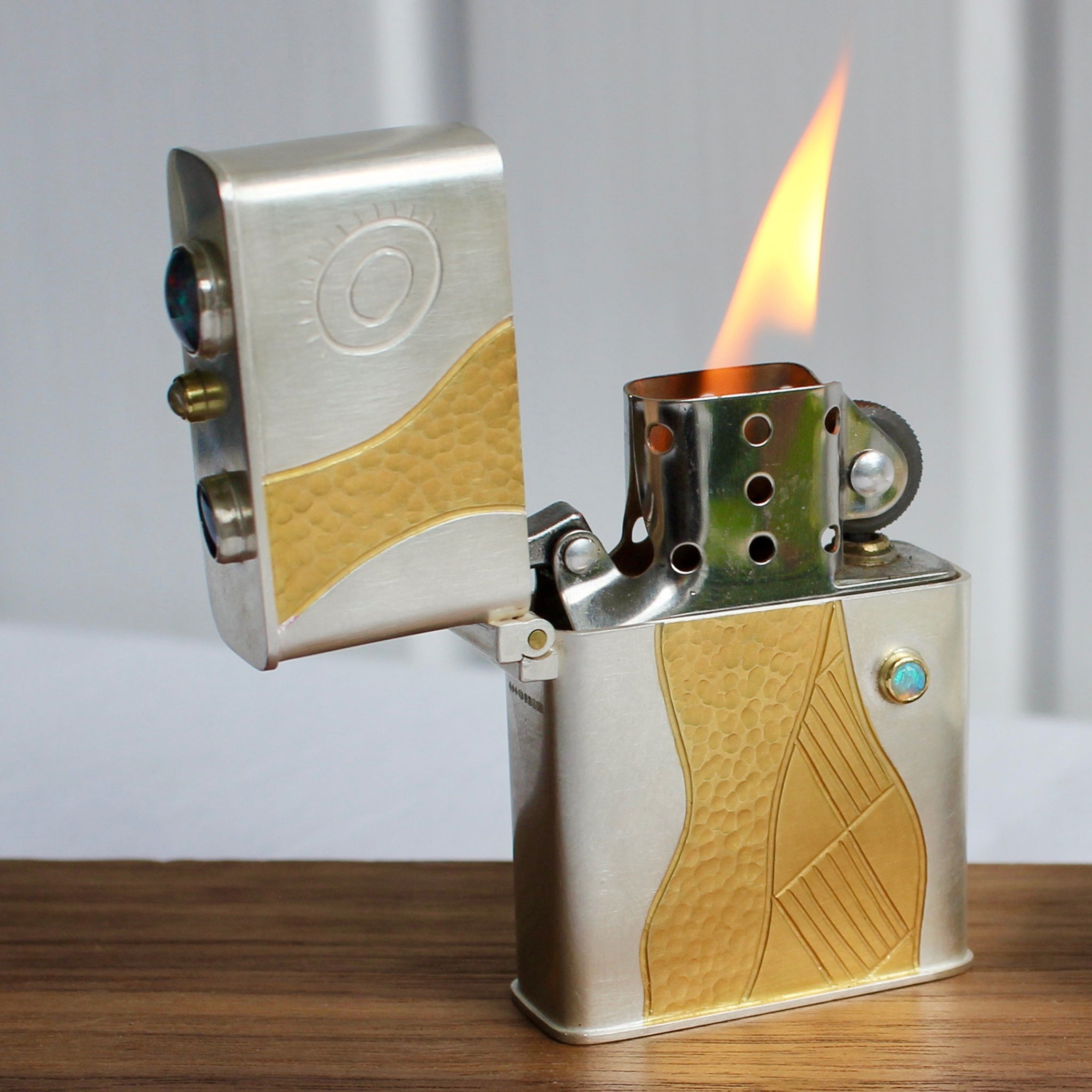 Illuminated Waters Lighter Case in Silver with Opal and Moonstone