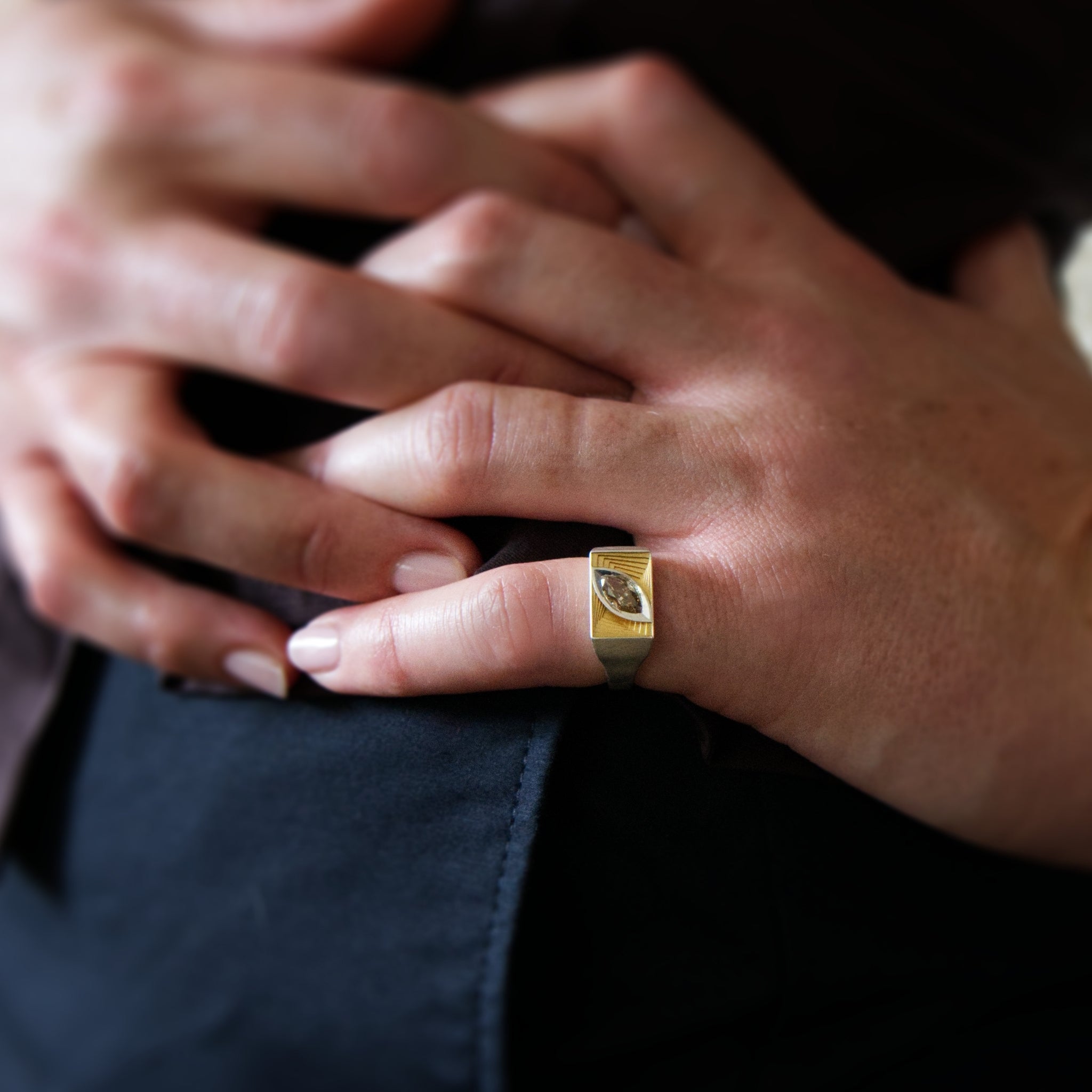 Marquise Multiplane Gold-Plated Ring With Diamond