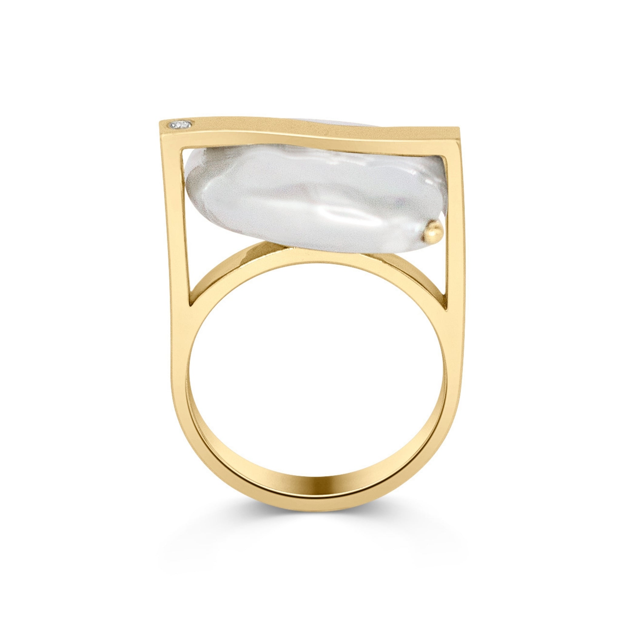 Tension Setting Silver Ring with Diamond and Pearl