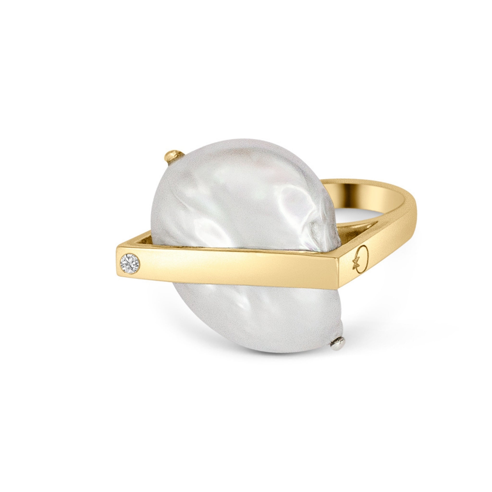 Tension Setting Silver Ring with Diamond and Pearl
