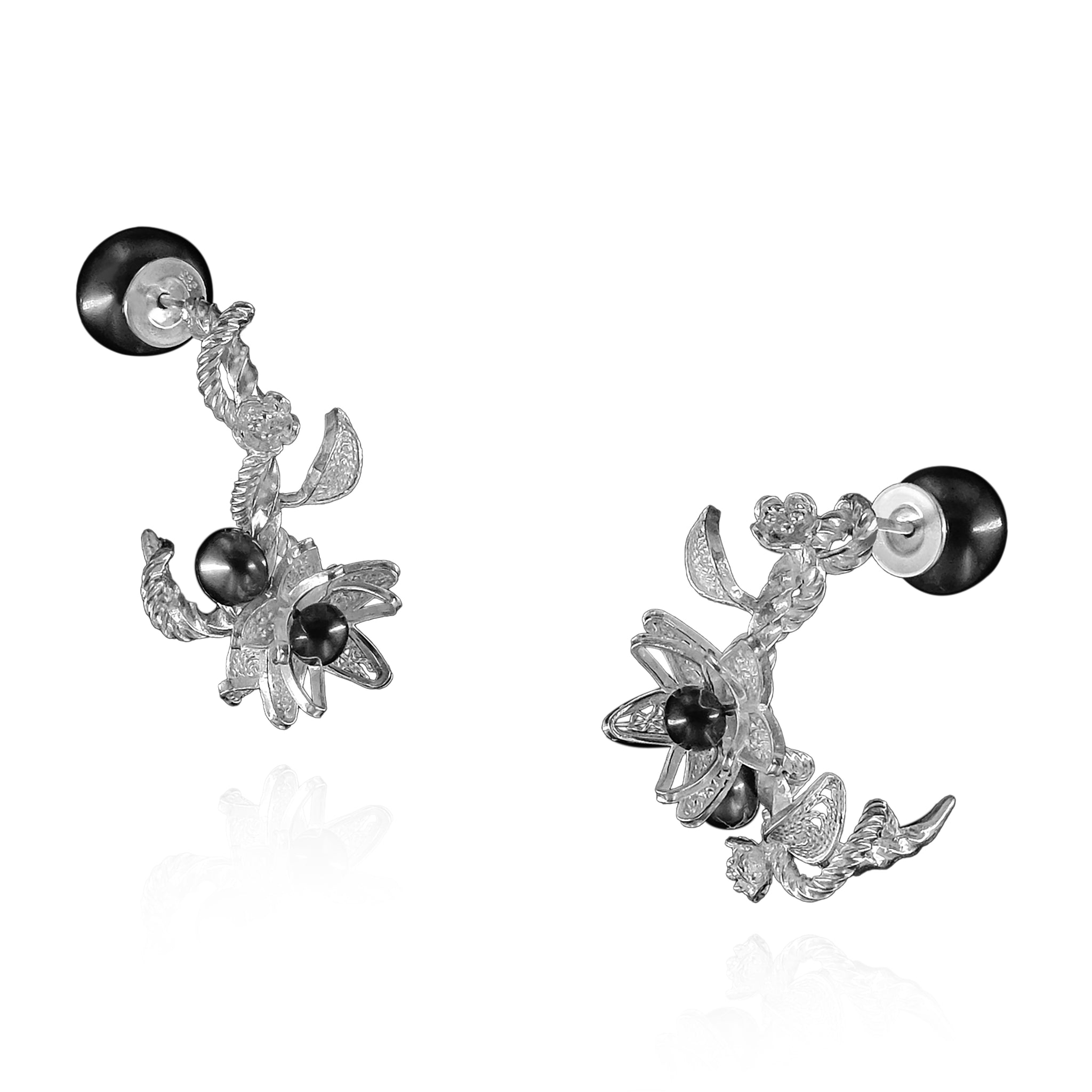 Fine and Sterling Silver Bloom Filigree Ear Studs