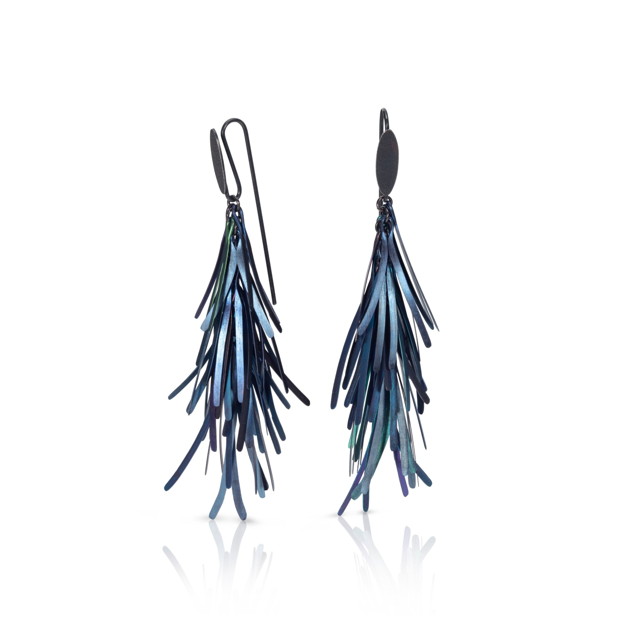 Indigo Niobium and Sterling Silver Plume Earrings